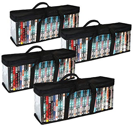 SILD Lot de 4 boîtes de rangement empilables pour DVD, Blu-Ray, films, médias, jeux vidéo PS4, couleur noire