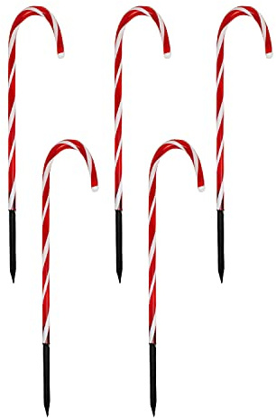 ToCi 5 x LED Zuckerstangen Leuchtstäbe 74 cm – Weihnachtsbeleuchtung außen & innen - Lichterkette mit 40 LEDs & Erdspießen - Batteriebetriebene Outdoor Weihnachtsdeko IP44