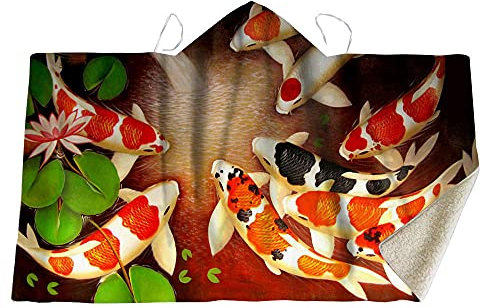 YUNHOME Kapuzendecke Decke Mit Kapuze Kuscheldecke Blanket Hoodie Koi-Stil Doppelschicht Dicke Kapuzendecke Mantel-Magie-Mütze-Decke Kinder-Decke Mit Kapuze-Decke Mit Haubendecke-100X130.