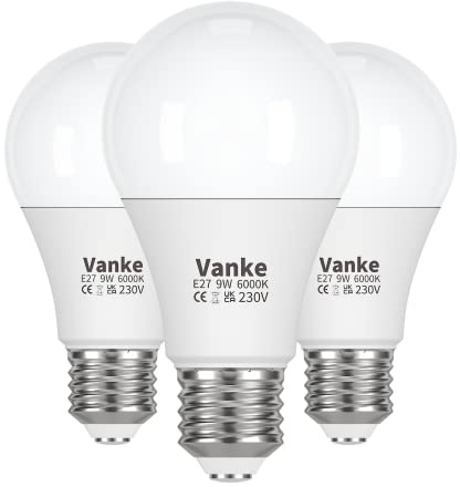 Vanke E27 Screw Bulb, 9W(60W Equivalent), Cool White 6000K, Pack of 3 | ES A60 LED Bulbs, Large Screw in Light Bulb, 806 Lumen, Save 85% Energy, Non-Dimmable