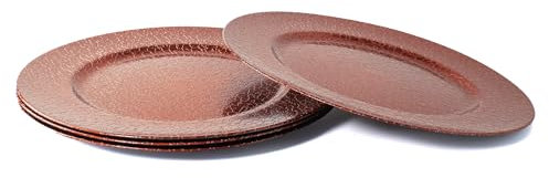 Rammento 4-Pack 33cm Red Crackled Plastic Festive Underplates | Christmas Dinner Plate Set for 4, Reusable Plates | Placemats Set, Festive Dining Tableware Centrepieces | Underplates for Dinner Plates