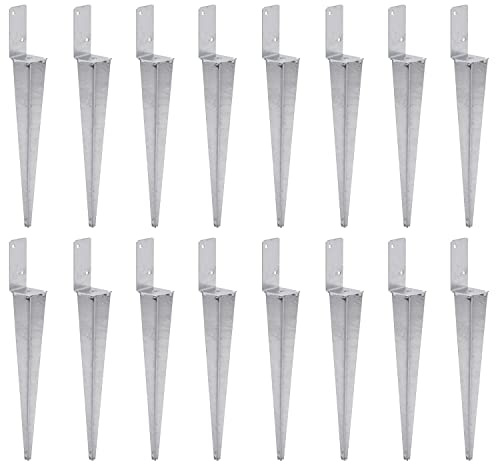 16x Universeller Pfostenträger zum Einschlagen L, Pfostenträger Feuerverzinkt Einschlaghülse Pfostenträger Bodenhülse Einschlagbodenhülse Pfosten Anker Stahl Silber (16, 70x600)