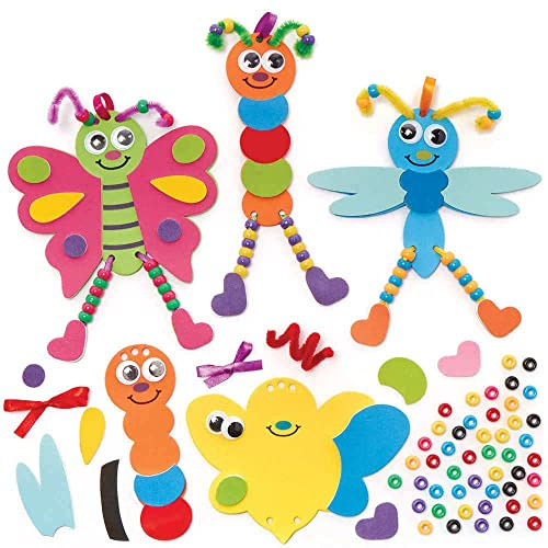 Baker Ross FC724 Moosgummi Käfer Bastelset mit Perlen, 5er-Pack, Bastelset für Kinder, Basteln und Dekorieren, Geburtstagsaktivität