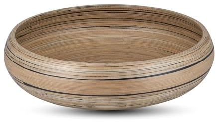 LEXA Bamboo Fruit Bowl for Kitchen Counter, 12 Inch Large & Round, Artisan Lacquered Wooden Fruit Bowl or Candy Bowl, Handcrafted Bamboo Fruit Basket for Kitchen & Home Decor (Black)