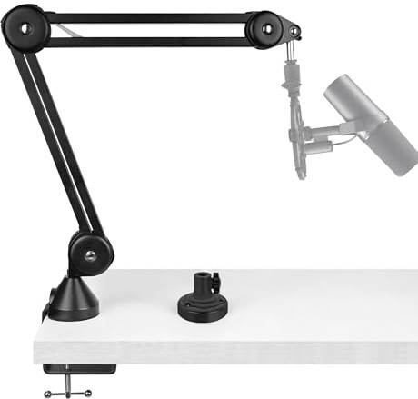 GEEKRIA for Creators Profi-Mikrofon-Boom-Arm kompatibel mit Shure MV88+, SM7B, MV7, SM57, Aufhängung, Verstellbarer Tischhalter, Studioaufnahme, 25 Länge