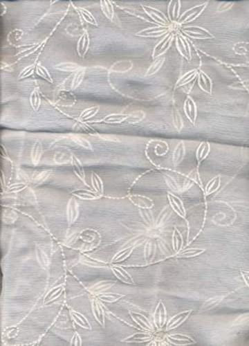 Embroidered White Silk Chiffon Fabric 44 Silks