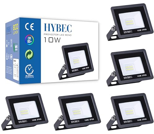 CLAR – Proyector LED exterior de 10 W, foco LED 3000 K, iluminación IP65 para jardín, terraza o fachada (pack 5)