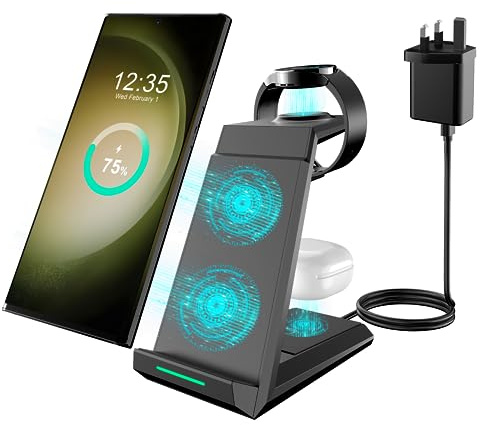 Samsung Wireless Charger - Wireless Charging Station for Samsung S26 S25 Ultra S24 S23 S22 Z Flip Fold 4, Charging Dock for Galaxy Watch 8/7/6/5/4 for Galaxy Buds Black