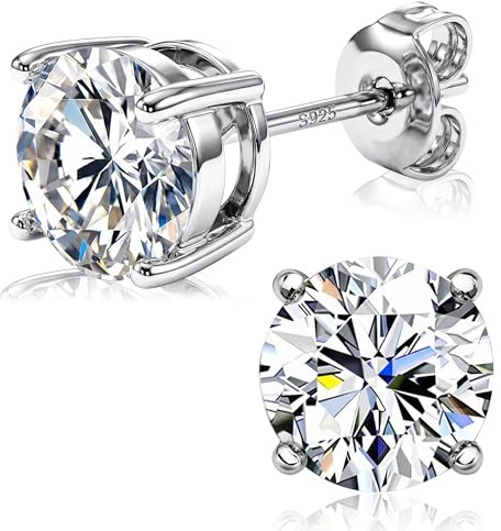 ORAZIO Aretes de Plata Esterlina Para Mujeres y Hombres - Redondos Con Halo de Diamantes de Imitación, Cuadrados y en Forma de Corazón Con Circonitas Cúbicas