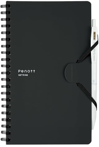 KOKUYO Grid Spiral Journal Notebook, Penott B6 Soft Ring Graph Paper Notebook with 70 Smooth Sheets, 4.1'' x 7.2'' Small Journaling Notebook with Plastic Hardcover, Black, Japan Import. (SU-SP147S5-D)