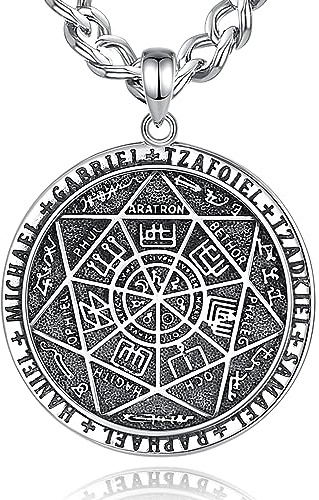 AEONSLOVE Collier Sceau des 7 Archanges Argent 925 pour Homme Femme Médaille Talisman le Sceau des Sept Archanges Pendentif Pentacle de Protection, Chaîne de 55,8 + 5cm