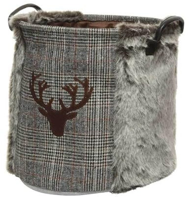 Aufbewahrungskorb Rentier Grau Kariert Deko-Korb mit Griffen Weihnachten 34cm