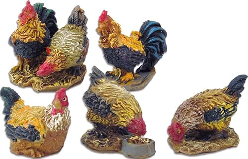 FADEDA 5X Tiergruppe Gockel + Hühner/Höhe:3 cm/handbemalt/detailgetreue Krippen Figuren - Weihnachten Tisch Dekoration Krippe Zubehör