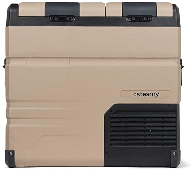 Steamy-E Dual Zone 55, Elektrische Kompressor Kühlbox, 54 Liter, 12V/ 230V, zum Kühlen und Gefrieren, Für Camping
