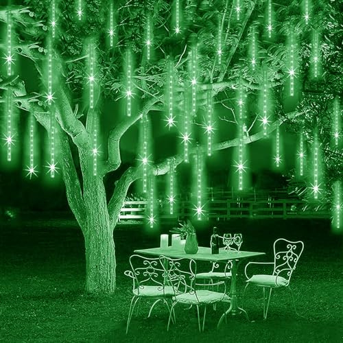 SUAVER Meteorschauer Lichterkette Solar 30cm 10 Röhren 240LED Regen Lichter Außen Lichter wasserdichte Solarleuchten Schneefall Lichter für Party Hochzeits Weihnachtsbaum Dekoration (Grün)