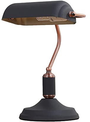 Lámpara de banquero de metal antiguo con pantalla ajustable e interruptor de cable, lámpara de mesa negra vintage, iluminación tradicional retro, lámpara de lectura LED para dormitorio, sala de estar,