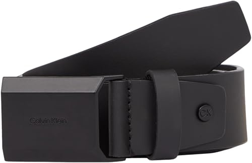 Calvin Klein Herren Gürtel Beveled Plaque mit Plakettenschließe, Schwarz (Ck Black Smooth), 110 cm
