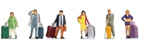 NOCH® Reisende, 6 Figuren mit großem Gepäck, für Modellbahn Spur TT 1:120 perfekt für Ihre Modelllandschaft