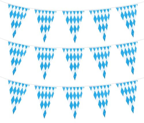 30m Oktober Deko Blau Weiß Girlande, 3St 10m Oktober Wimpelkette Bayrische Deko Hängende Banner Dreiecksfahnen Girlande Fotorequisitten Bayrische, Flagge 20 x 30 cm