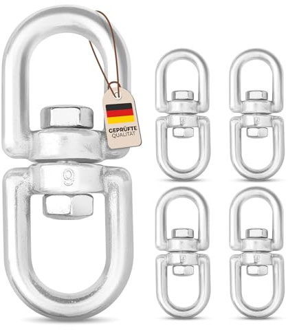 PinPro A4 Edelstahl Drehwirbel | 5x55mm - 1 Stück | 790kg Bruchlast | Rostfreier AISI 316 Wirbelschäkel | 360° drehbare Ösen (Auge/Auge) für Boxsack oder Hängesessel