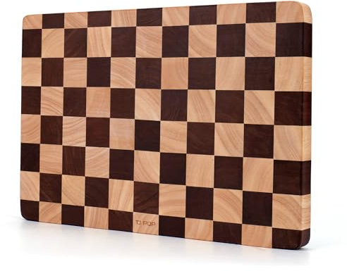 Planche à Découper en Bois 38,1 x 25,4 cm, Planche de Cuisine Robuste en Bois d’Hévéa avec Design en Damier, Antidérapante, Idéale pour Viande, Légumes, Pain et Fromage