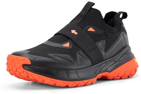 FitVille Mens Slip On Walking Hiking Shoes Extra Wide Breathable Trainers Non Slip Athletic Sneakers Outdoor Trekking Shoe with Arch Support for Wide Feet Black Orange