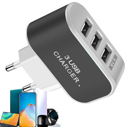 Ricarica Rapida Multiporta USB - Caricatore con 3 Porte Intelligenti Luminose, Adattatore da Parete Portatile per Laptop