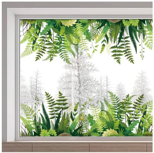 GORGECRAFT Fern Window Sticker Pteridophyte Green Leaves Large Static Window Clings Reusable Anti Collision Non-Adhesive Window Decal to Prevent Birds Strikes for Home Room Sliding Glass Door 15x46