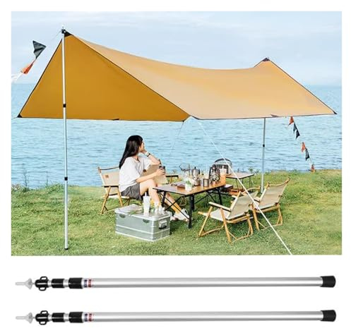 MZZKFC Silver Telescoping Tarp Poles Waterproof Lightweight, Adjustable Aluminum Alloy Tent Poles with Feet Cover, Twist Lock Design Awning Poles for Camping(Pack of 2)