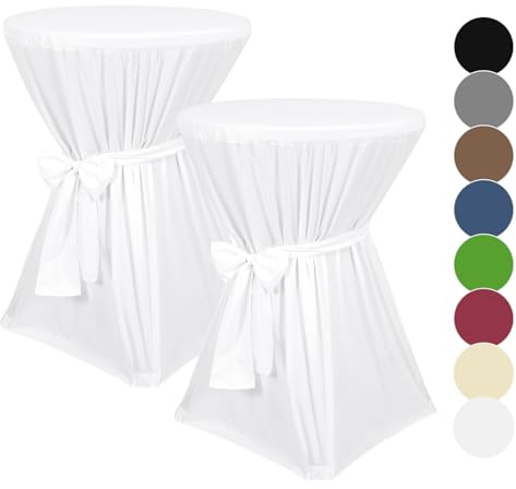 Pesonlook 2er-Pack Premium stehtisch hussen, weiße Stehtischhussen, blickdichter Durchmesser 70 cm, rutschfest, bügelfrei & waschbar bei 40 °C, Stehtischhusse mit Band, Stehtischhusse für Stehtisch