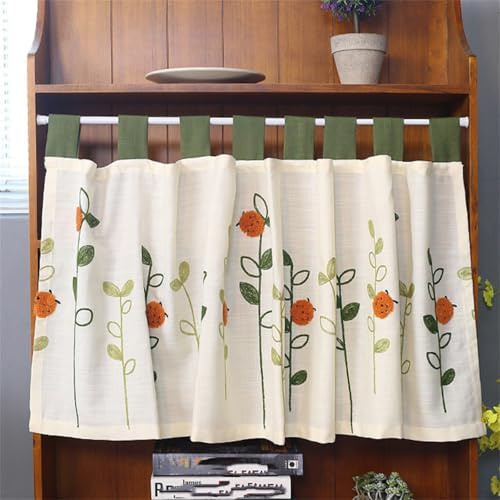 champracer Scheibengardine Landhausstil Kurzgardine Leinen Bistrogardine mit Schlaufen Blickdicht Kurz Küchengardinen für Küchen Esszimmer Badezimmer Klein Fenster (1 Stüick, BxH 150x60 cm)