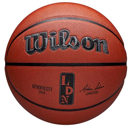 Wilson NBA Authentic City Basketball, City of London, Ever Bounce Technologie, Luftstandskontrollschicht und Pure Feel Oberfläche, Für verbesserten Grip, Farbe: Braun, Größe: 7