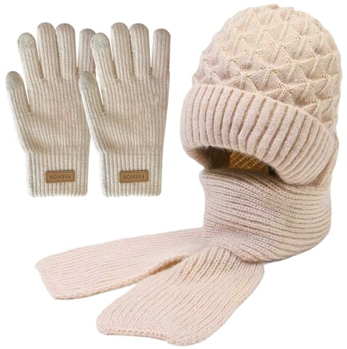 JSTHHTT Cappello E Sciarpa Guanti Donna Invernali, Knit Beanie Loop Sciarpa, Cappello Sciarpa Elastica Da Donna, Winter Warm Knitted Berretto, Beanie Caldo Fodera In Peluche, Guanti Caldi Per Touch Sc