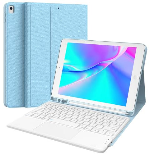 EarTo Teclado para iPad 11/10 Generación 10.9 A16, Funda con 2 Canales BT, Inalámbrico Desmontable, Touchpad, Español Ñ, Azul Cielo