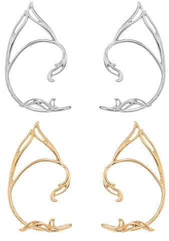 SLEEKEE 2 Paar Elfen-Ohrringe, Damen-Ohrringe Ohne Ohrstecker, Modische Ohrringe, Elfen-Ohrmanschetten, Elfen-Anzieh-Ohrringe, Party-Cosplay-Dekoration