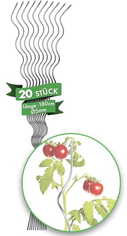 Floordirekt Tomatenspiralstäbe - 180 cm Länge - 20 Stück - Tomatenstab - Spiralstab - Rankstab - Tomaten Rankhilfe - Pflanzstab aus verzinktem Stahl