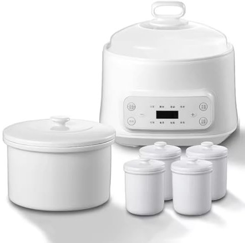 Olla Eléctrica Inteligente, Olla De Gachas De Sopa De Cerámica De 3 L, Olla Compacta De 300 W con 4 Ollas Pequeñas De 0,4 L, Temporizador De 24 Horas, Olla De Cocción Lenta con Tapa, para Arroz