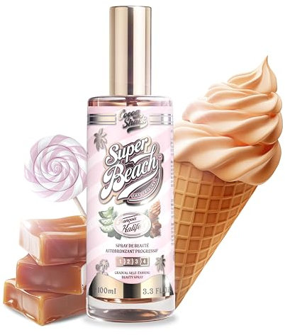 COCOA SHACK® SUPER BEACH™ Spray Autobronzant Naturel Sans DHA au Parfum DÉLICIEUX - Teint Progressif Sans Trace - Hydrate et Sublime la Peau - Aloe Vera et Acide Hyaluronique - Visage et Décolleté