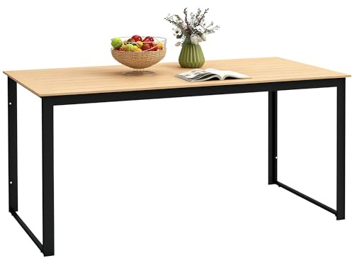 Outsunny Table de jardin pour 6 personnes - 160 x 80 cm - Résistante aux intempéries - Avec design à lamelles aspect bois - Table de buffet en métal - Table de camping - Table à manger d'extérieur