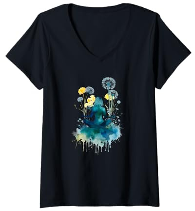 Damen Yoga Meditation Mandala Motiv Spiritualität Lotus T-Shirt mit V-Ausschnitt