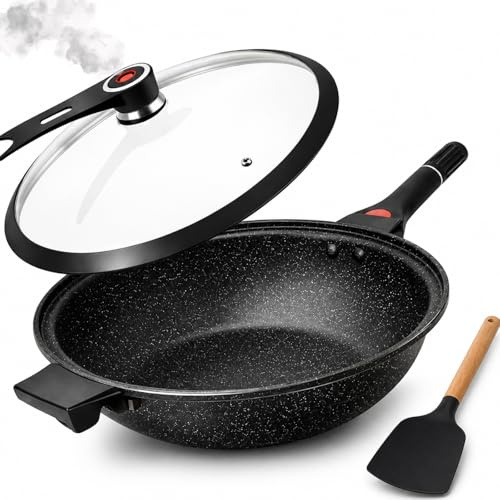 Generisch Multifunktionale Wokpfanne 32 cm – Pfanne Induktion, Wok aus medizinischem Stein, für alle Herdarten geeignet, Kratzfest & Hitzebeständig – Ideal für gesunde und vielseitige Zubereitung