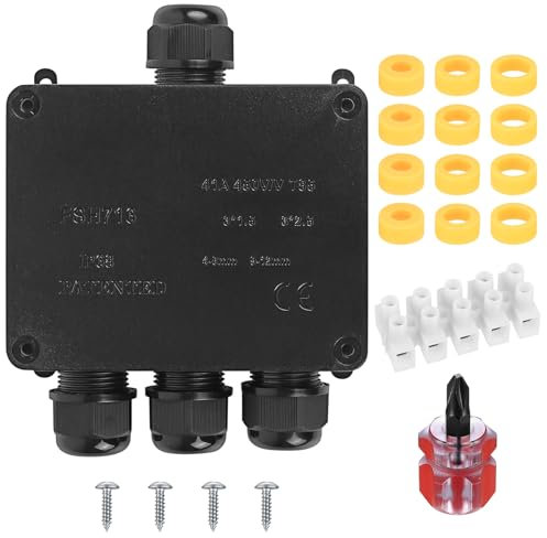 IP68 Waterproof Junction Box Outdoor, External Electrical Cable Connectors Outdoor, Electrical Junction Box Enclosure for 4-8/8-12/10-14 mm Diameter Connection Wire Connectors(Black) (4-Way)