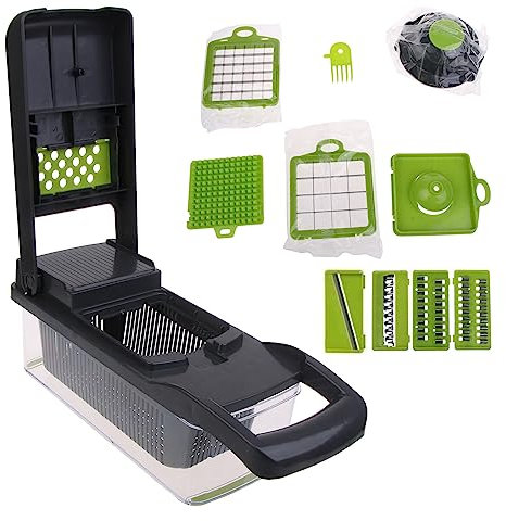 Vegetable Chopper Slicer Cutter Chopper 12 in 1 Veggie Chopper Interchangeable with Colander Basket and Container