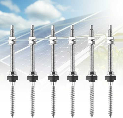 6 Stück Stockschrauben M10 x 200mm Edelstahl höhenverstellbar Photovoltaik Stockschraube M10für Photovoltaik Solarbefestigung auf Gebäudedächer Dübel Stockschrauben M10 Edelstahl