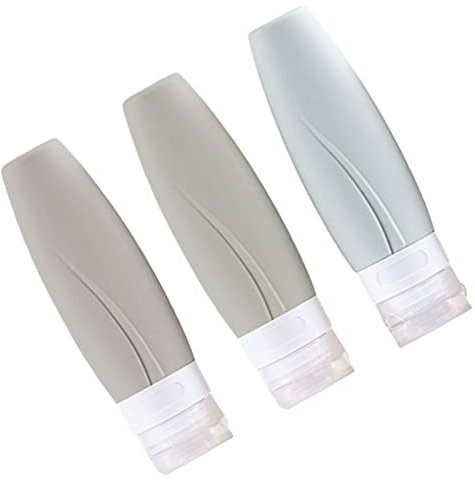 Healeved 3pièces Flacons Rechargeables Silicone Vides pour Lotions Voyage Extérieur avec Sac PVC