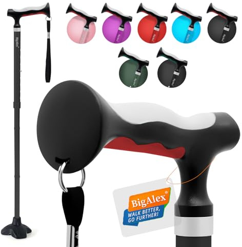 BigAlex Gehstock Klappbar für Damen und Herren, Faltbare, Höhenverstellbare Gehstöcke für Senioren & Erwachsene Stabil, Stöcke mit Rutschfester Quad-Basis, Eleganter Stock für Aufstehhilfe, Gehhilfe