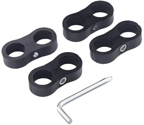 4-Pack Aluminum Soft Tube Separator Clips 10AN - Fuel Line Installation Clamps for Gas, Oil, Brake, Water Air Hose Pipe Adapters, Universal Fit