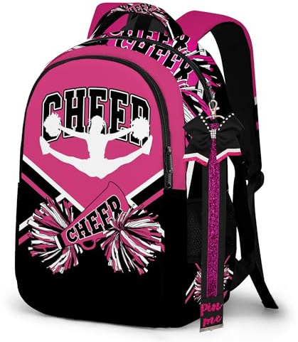 Cheerleader Rucksack mit Cheer Pin Gurt, Rucksack für Cheerleading, Cheerleader-Geschenke für Teamfrauen, Schwarz Rosered, 16.5 inches