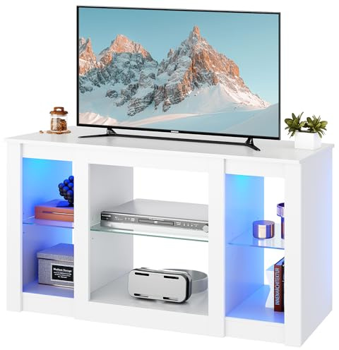 WLIVE TV Schrank LED für Fernseher bis zu 43 Zoll, 100 x 40 x 56 cm, TV Sideboard mit Offenen Stauraum, Fernsehschrank mit 22 Farben LED-Beleuchtung, Weiß