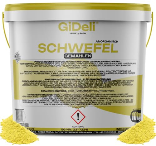 GiDeli Schwefelpulver 10 kg im Eimer - Schwefel Dünger zum Ansäuern